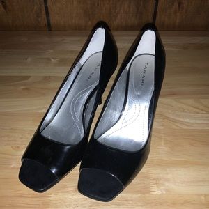 Black Patent open toe heels